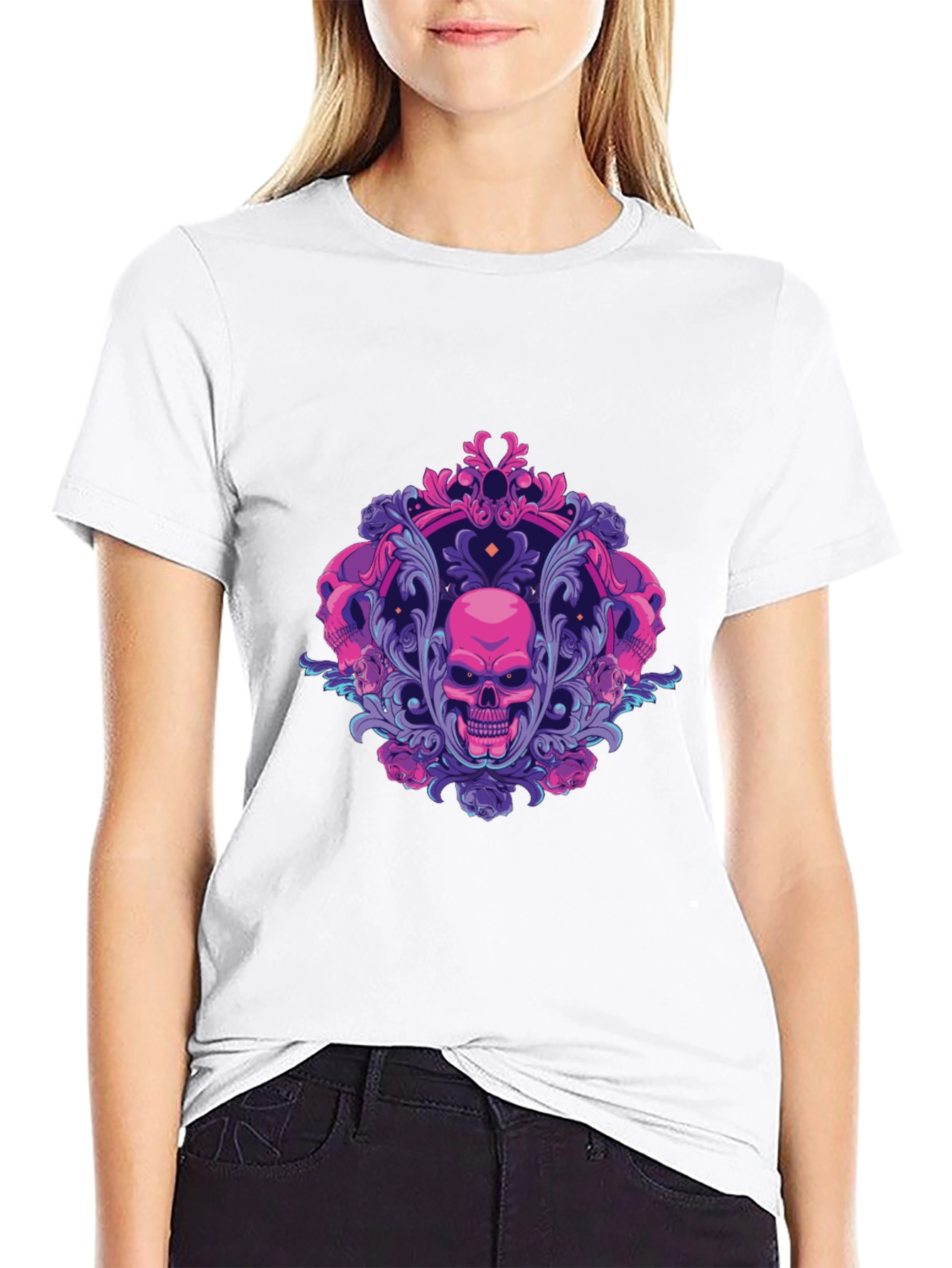 Skull Ornament Graphic Tee - Gothic Design