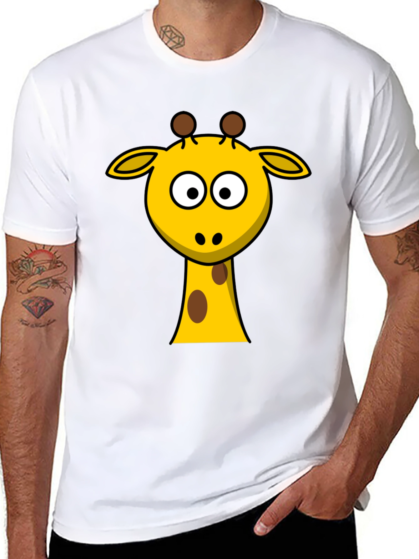 Cute Giraffe Graphic Black T-Shirt