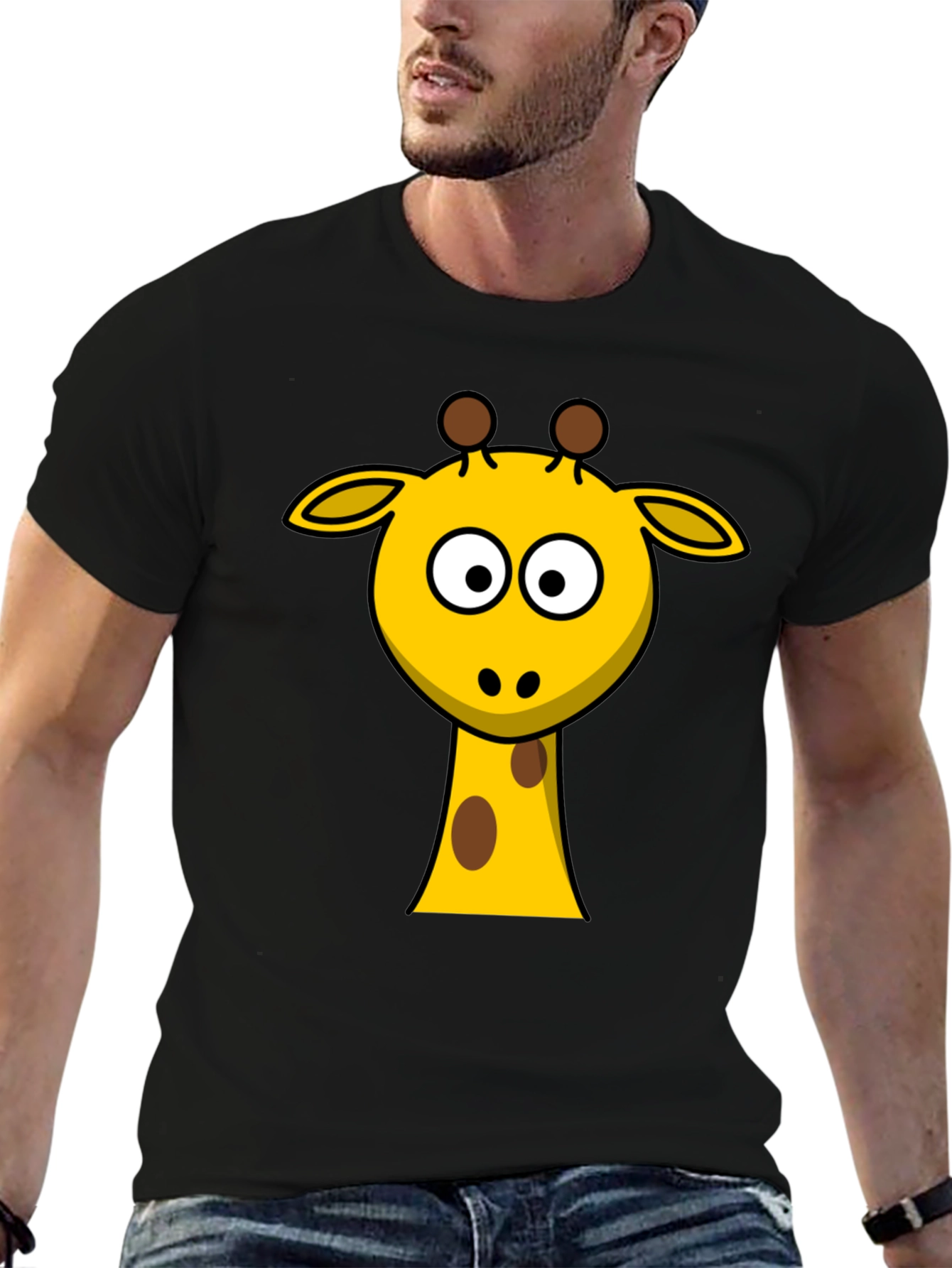 Cute Giraffe Graphic Black T-Shirt