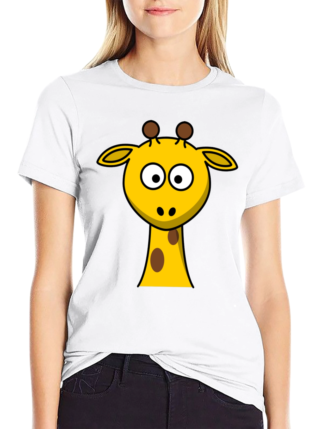 Cute Giraffe Graphic Black T-Shirt