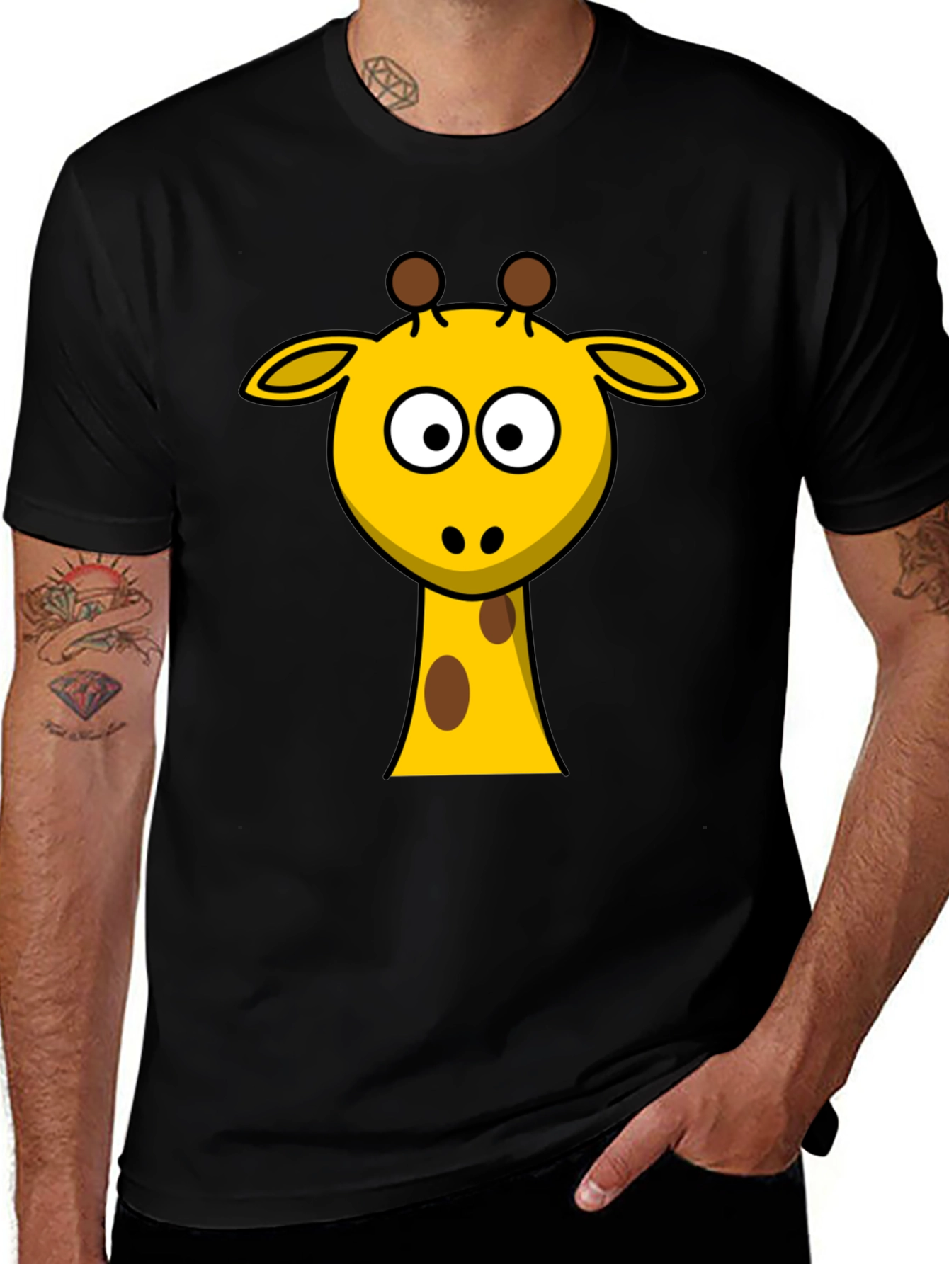 Cute Giraffe Graphic Black T-Shirt