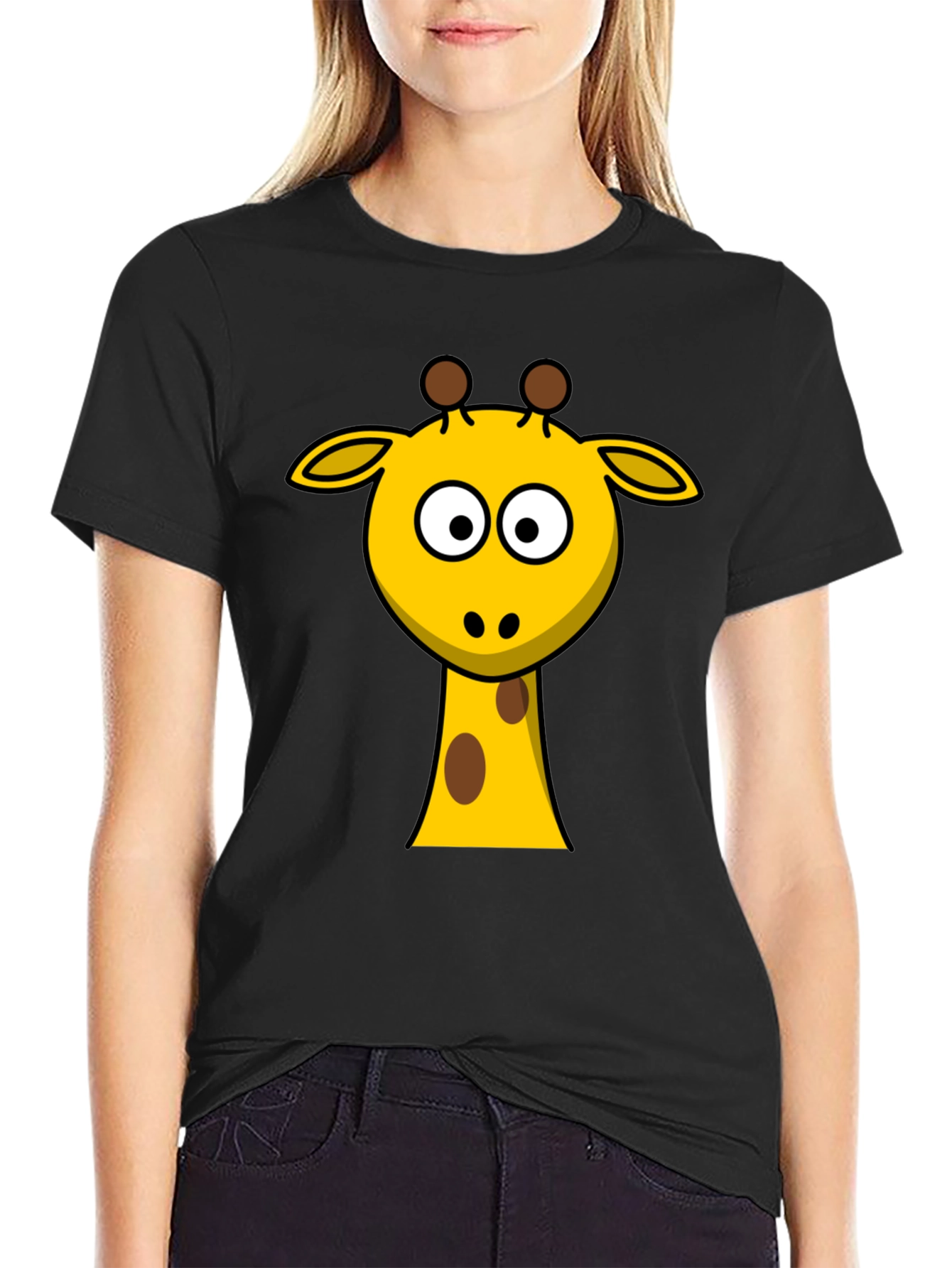 Cute Giraffe Graphic Black T-Shirt