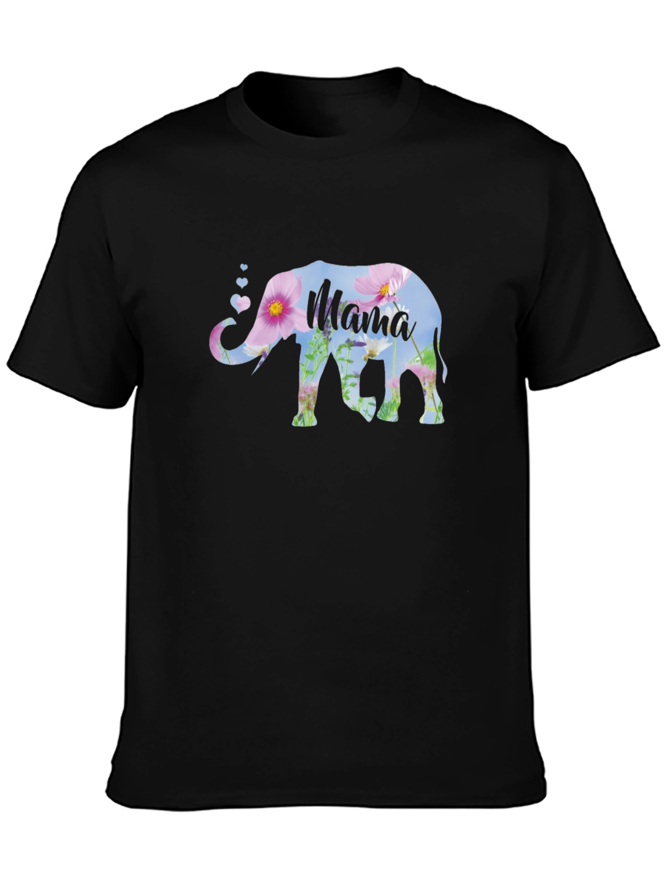 Mama Elephant Floral Graphic Tee - Black