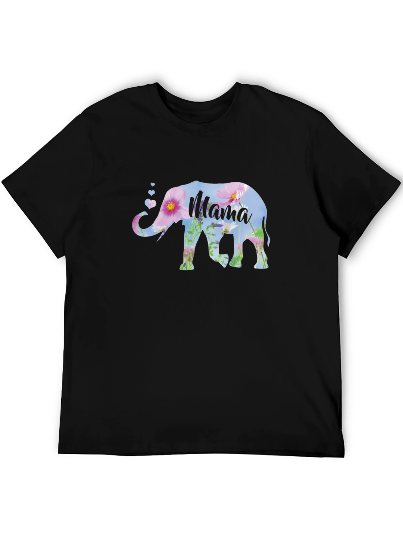 Mama Elephant Floral Graphic Tee - Black