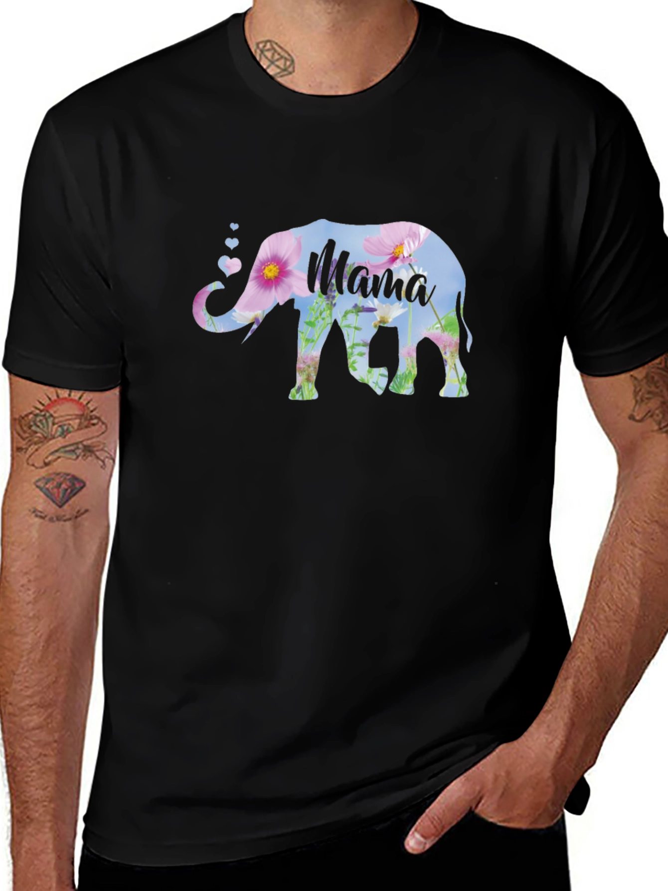 Mama Elephant Floral Graphic Tee - Black
