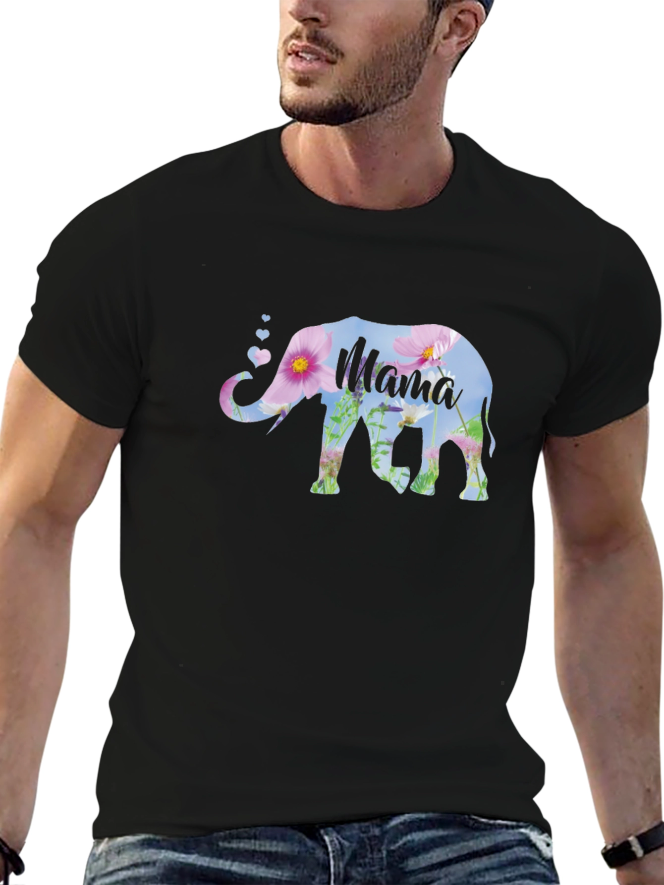 Mama Elephant Floral Graphic Tee - Black