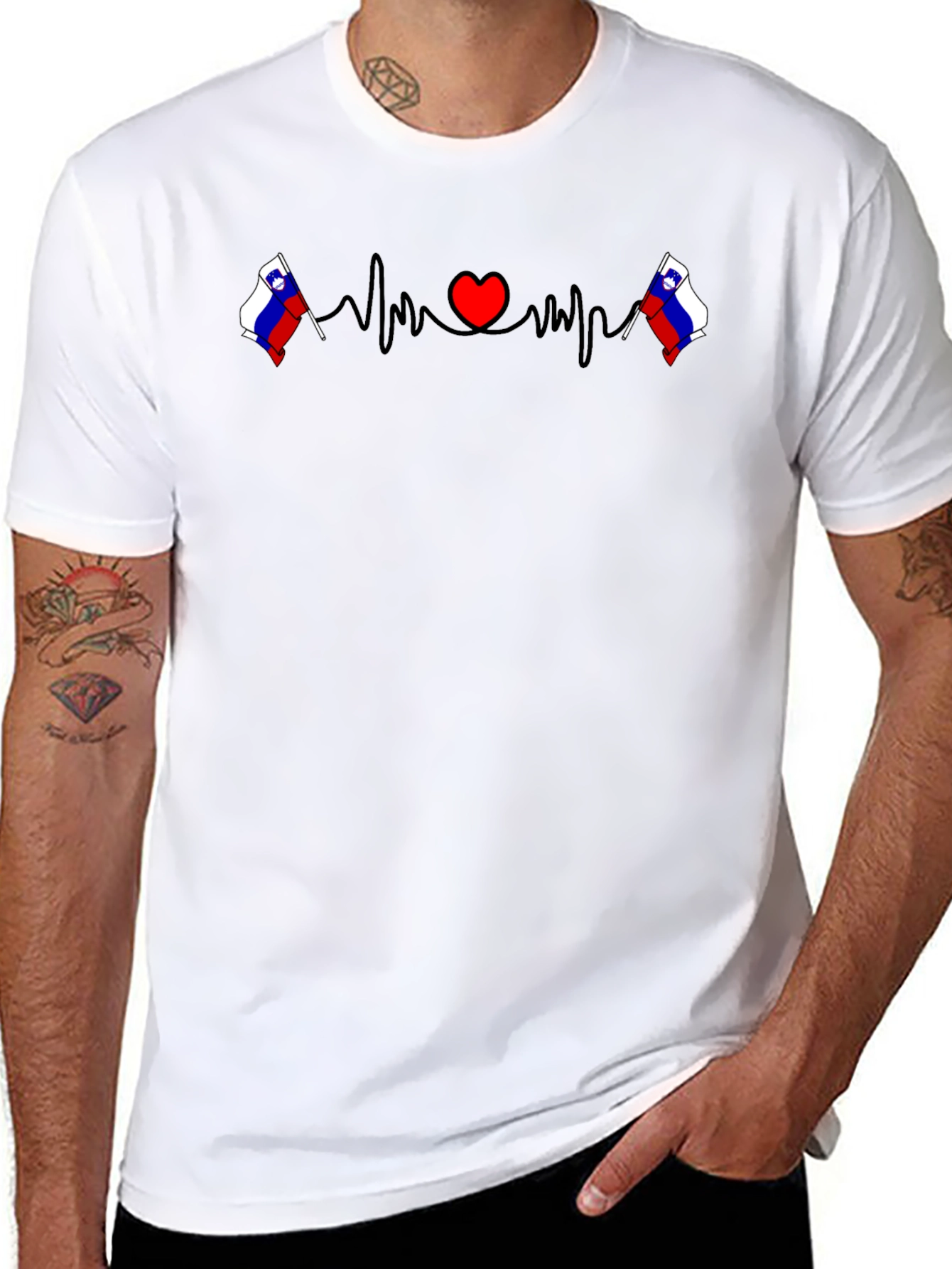 Slovenia Heartbeat Flag T-Shirt - Black