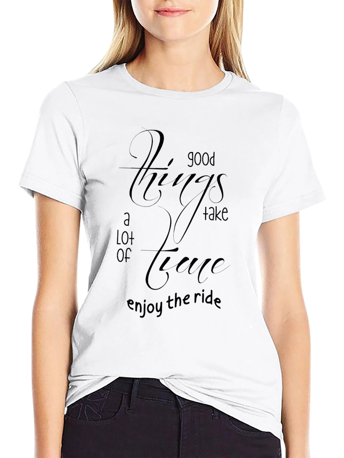 Mens Black T-Shirt - Good Things Take Time Quote