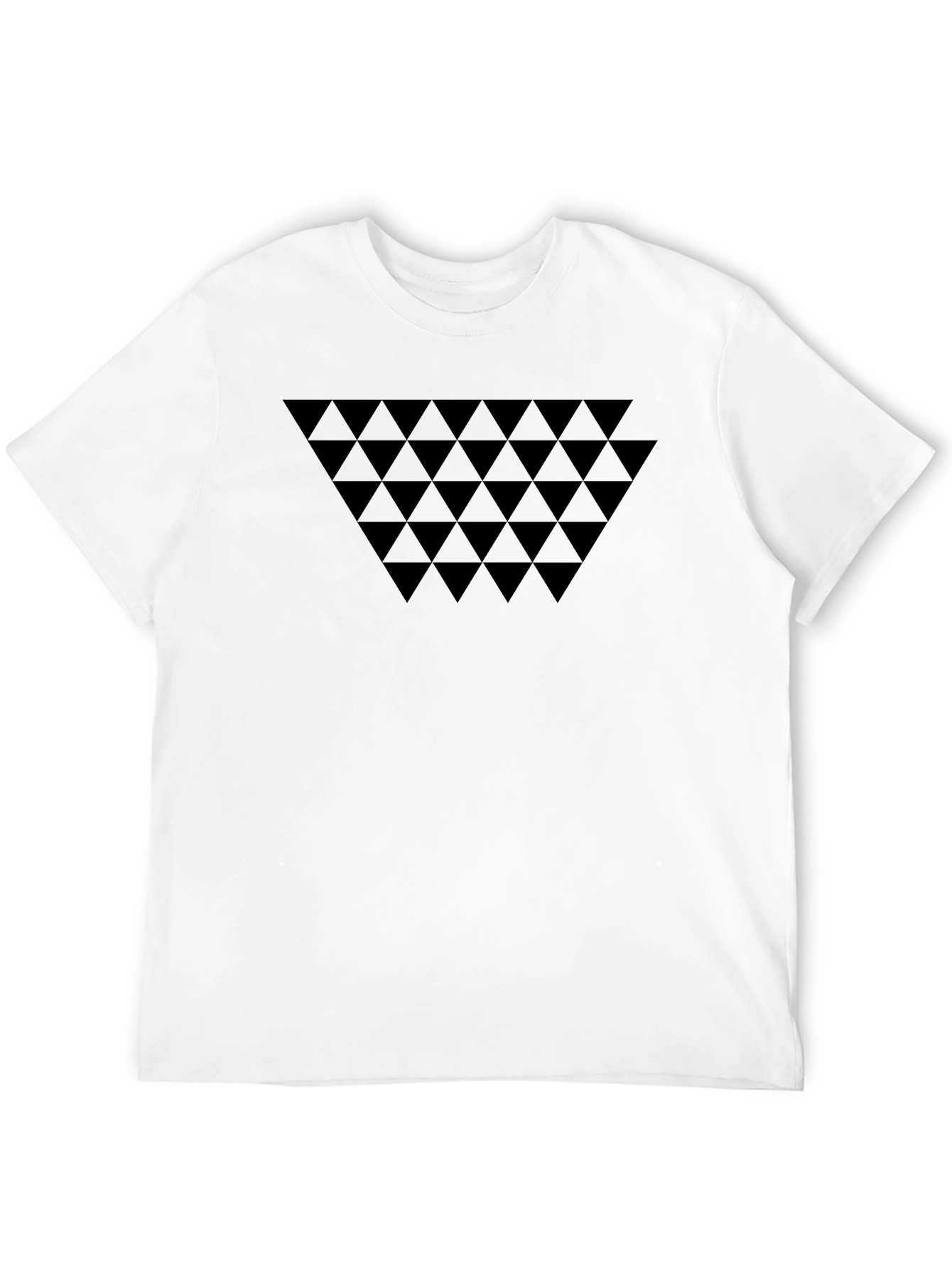 Geometric Triangle Pattern Black Crew Neck T-Shirt