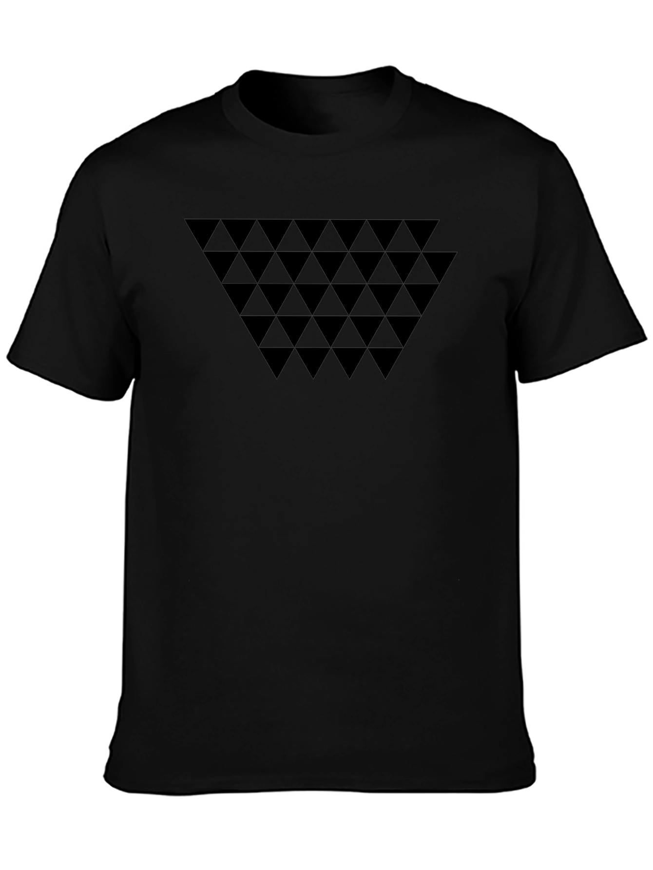 Geometric Triangle Pattern Black Crew Neck T-Shirt