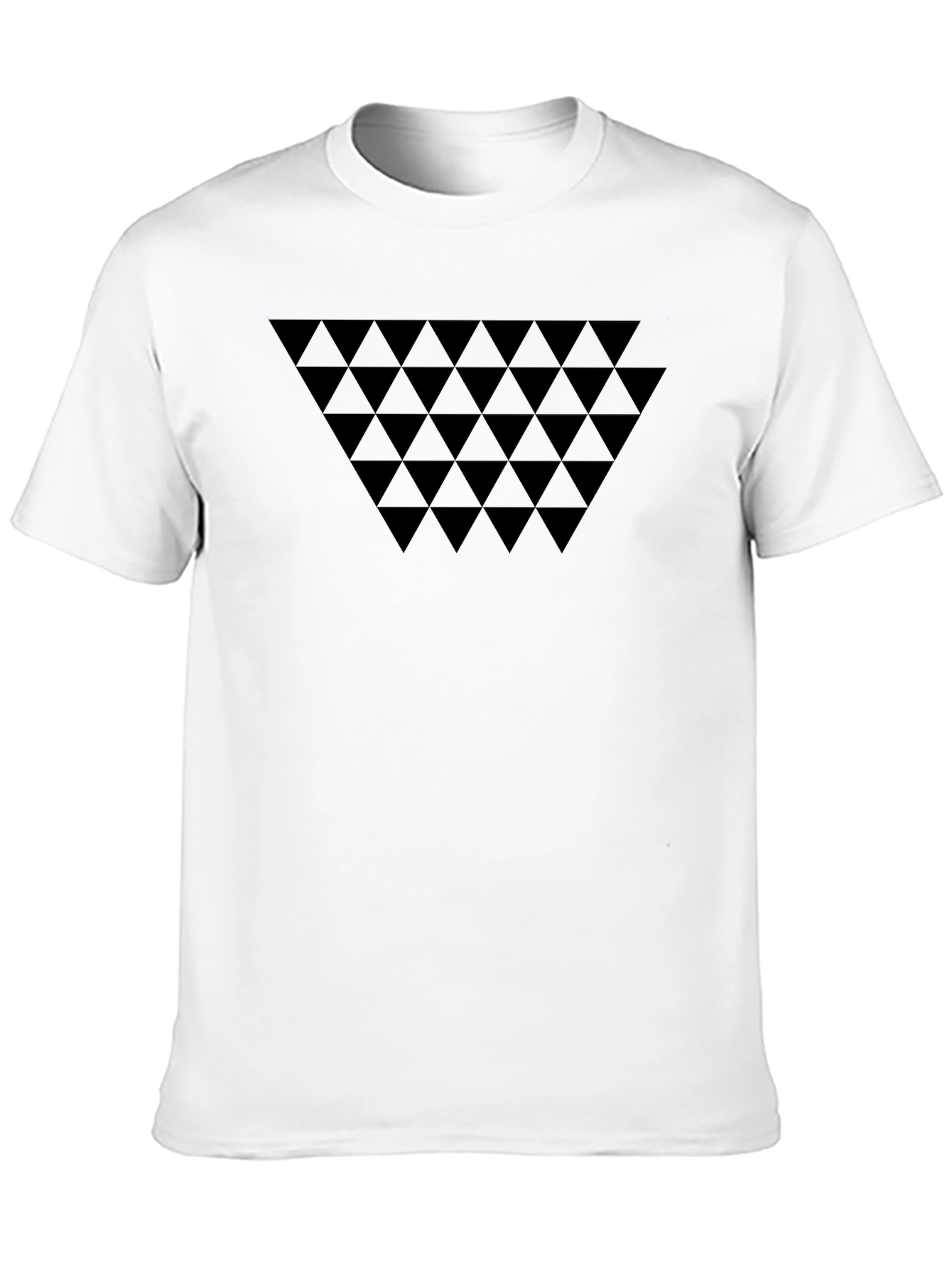 Geometric Triangle Pattern Black Crew Neck T-Shirt