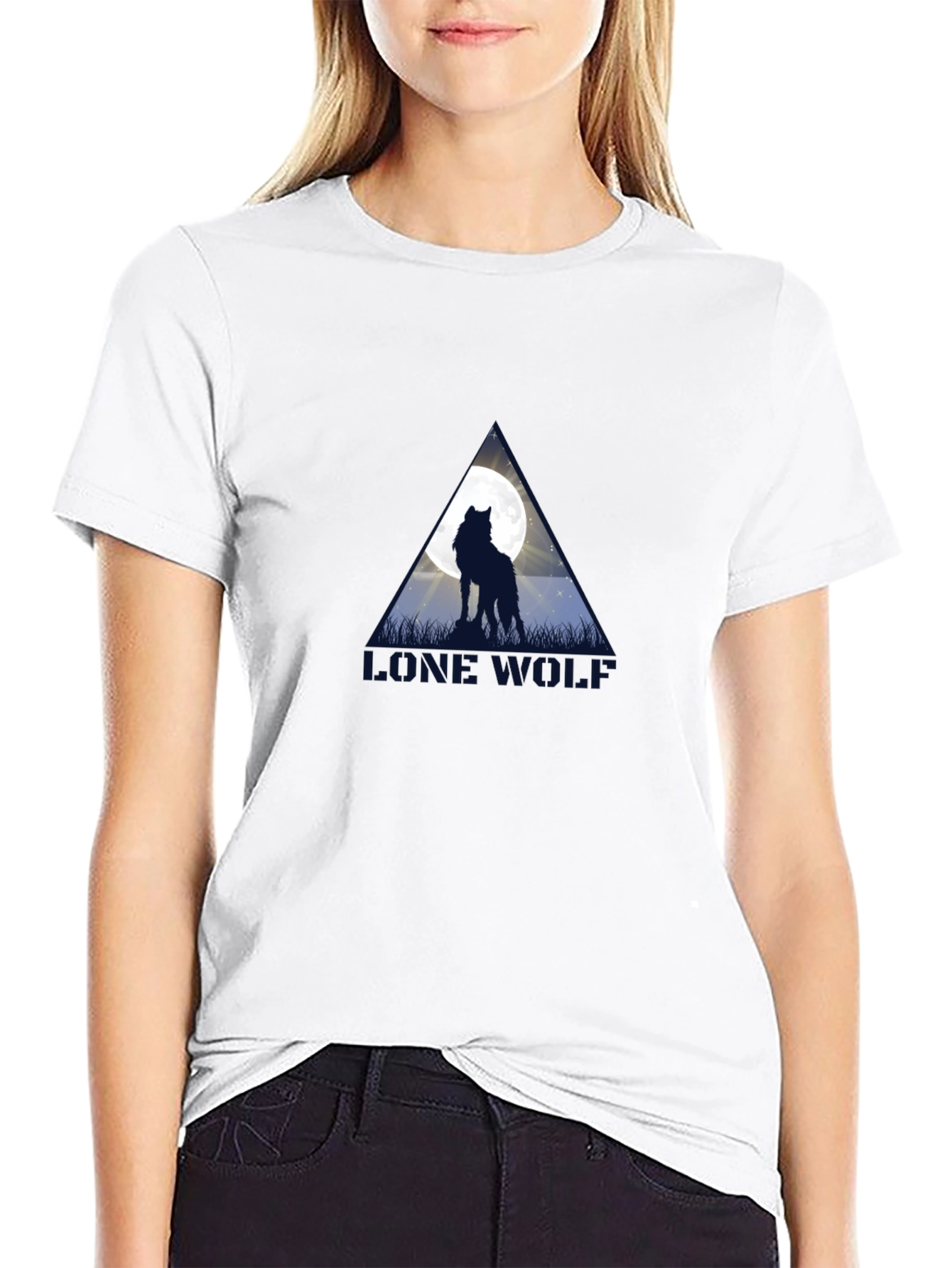 Lone Wolf Moon Graphic Black T-Shirt