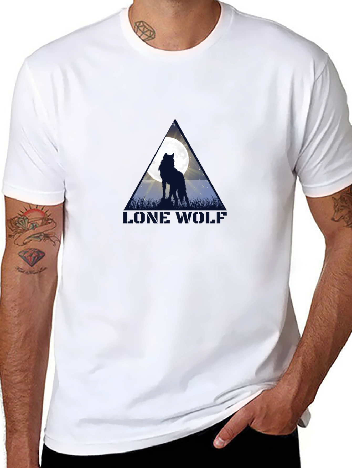 Lone Wolf Moon Graphic Black T-Shirt
