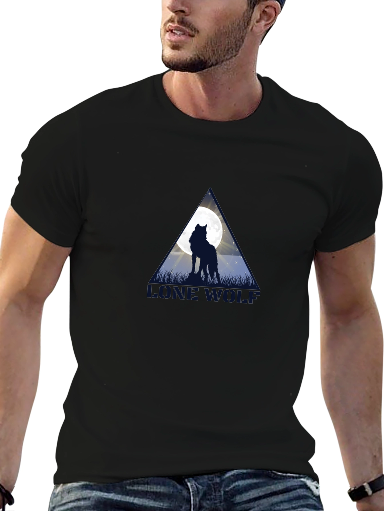 Lone Wolf Moon Graphic Black T-Shirt