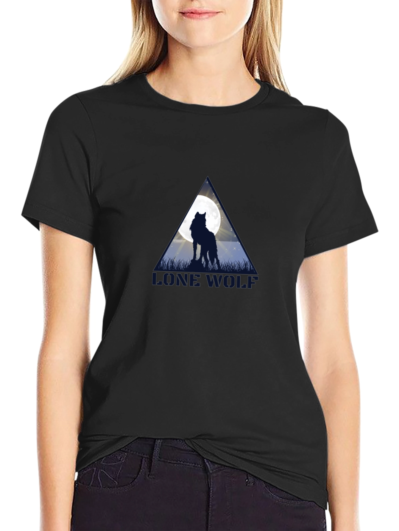 Lone Wolf Moon Graphic Black T-Shirt