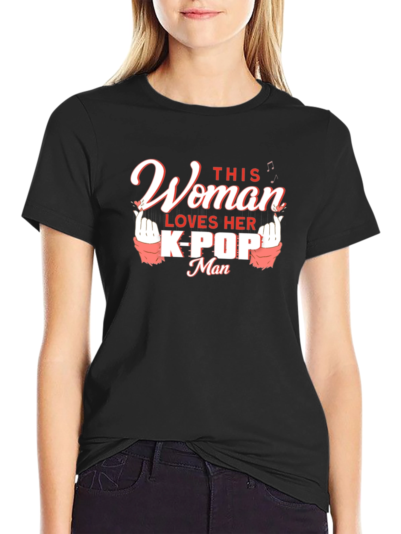 Woman Loves Her K-Pop Man Black T-Shirt