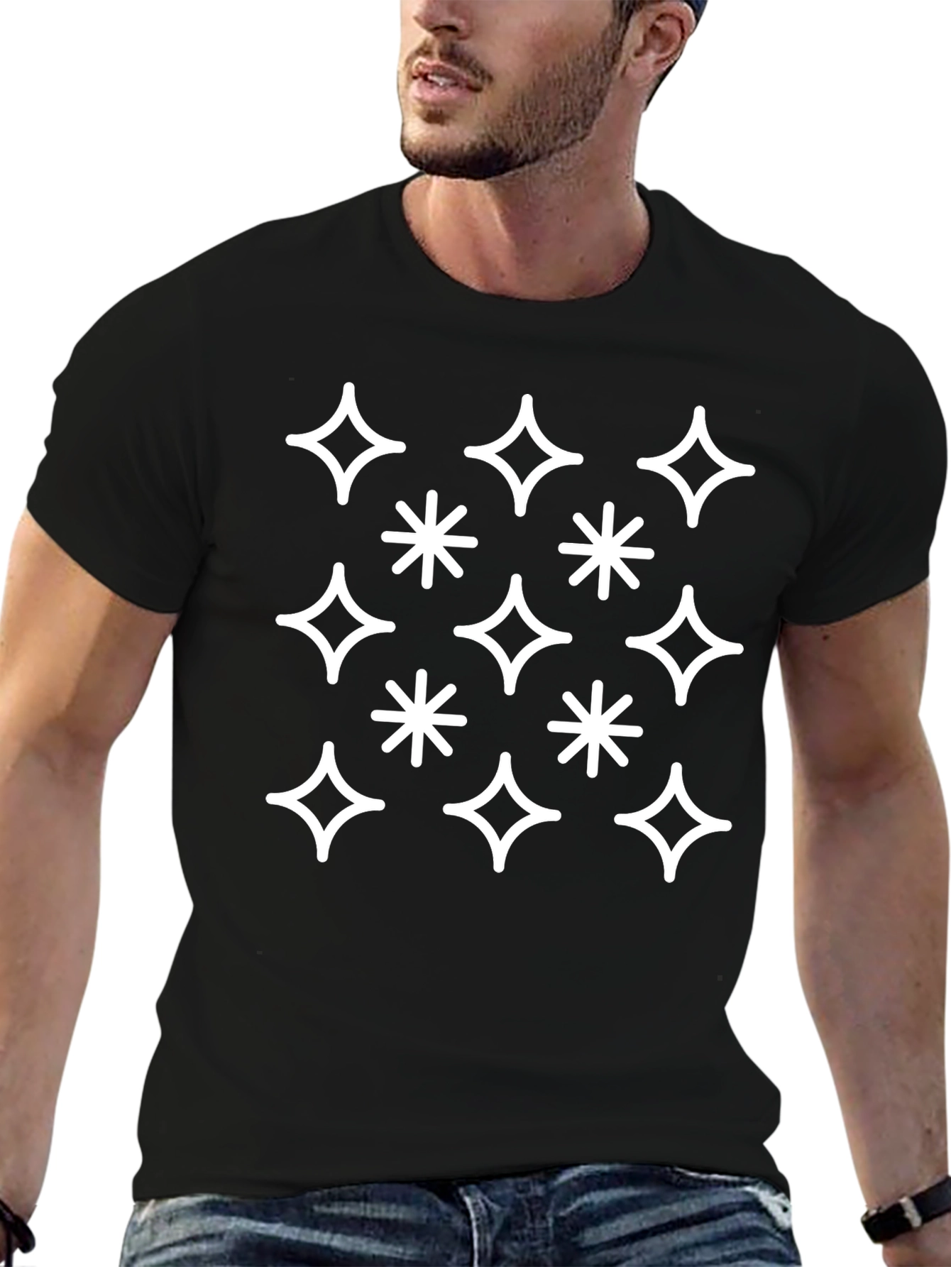 Sparkle Star Graphic Tee - Black Cotton T-Shirt