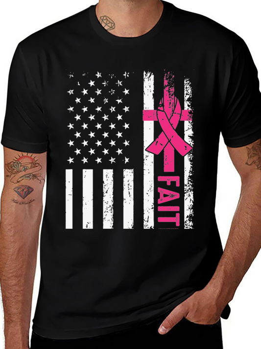 Faith Breast Cancer Awareness USA Flag T-Shirt