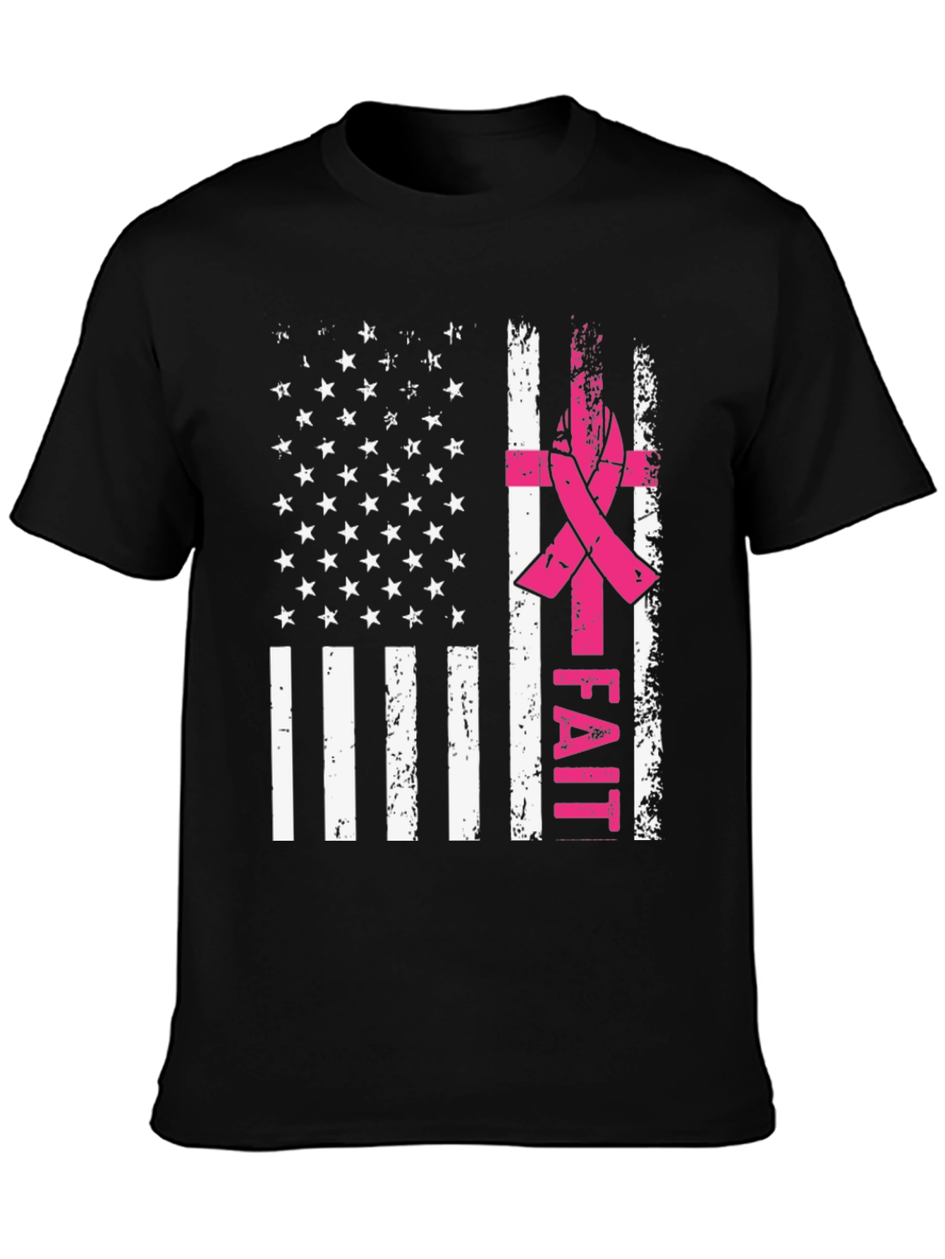 Faith Breast Cancer Awareness USA Flag T-Shirt