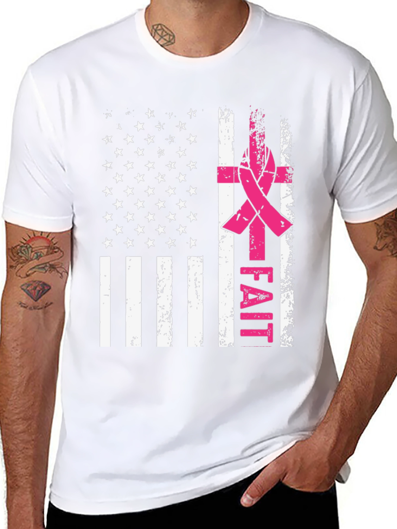 Faith Breast Cancer Awareness USA Flag T-Shirt