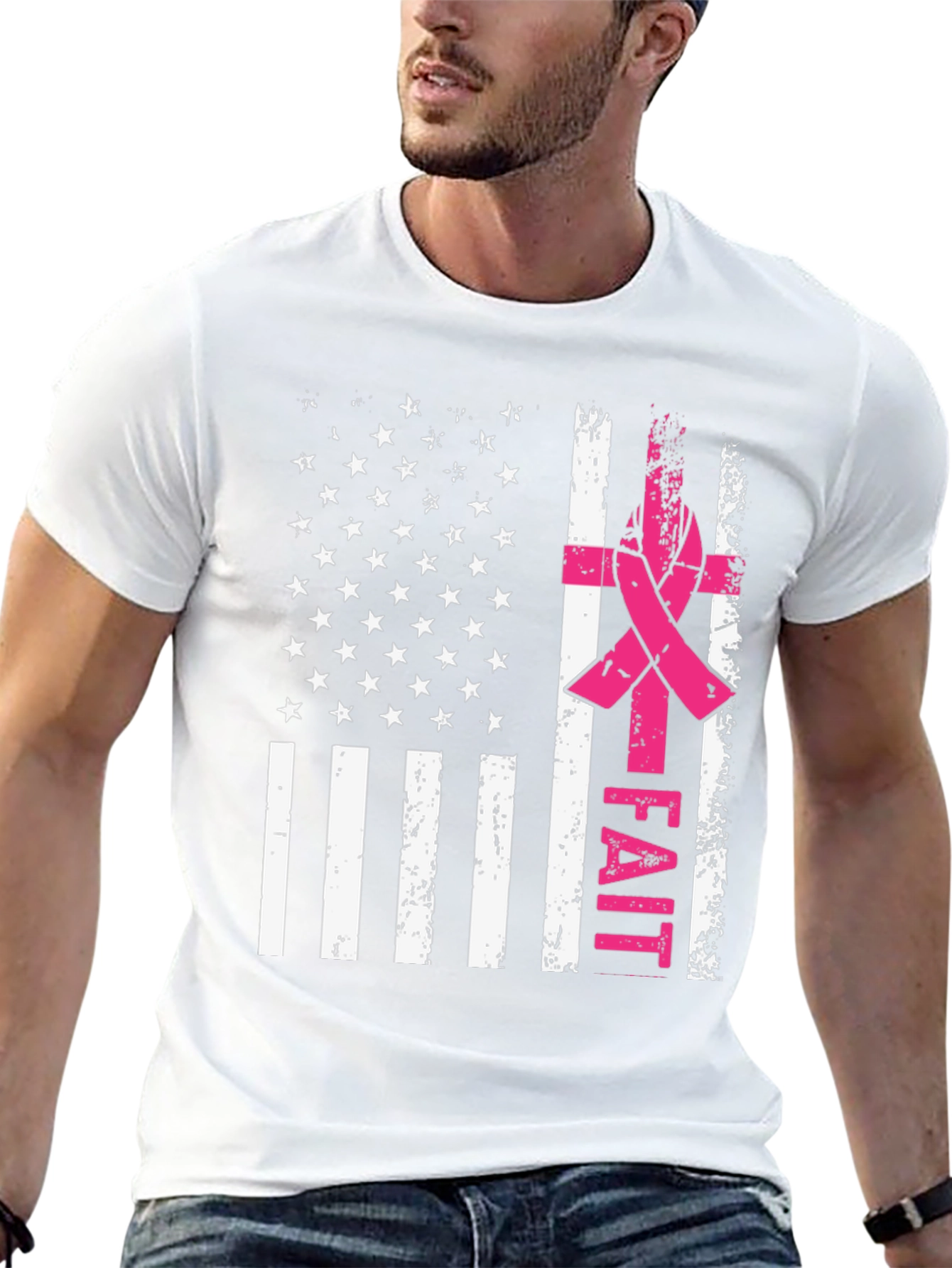 Faith Breast Cancer Awareness USA Flag T-Shirt