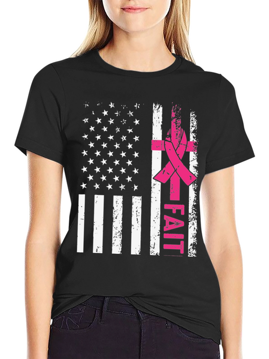 Faith Breast Cancer Awareness USA Flag T-Shirt