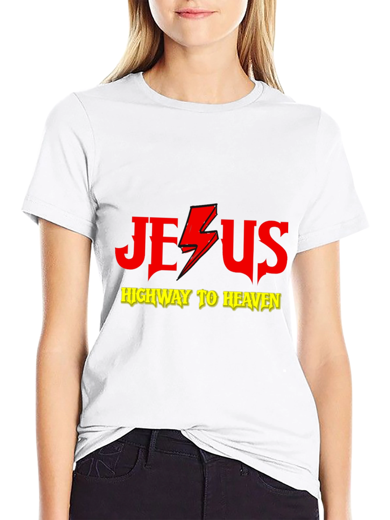 Jesus Highway to Heaven Black Graphic T-Shirt