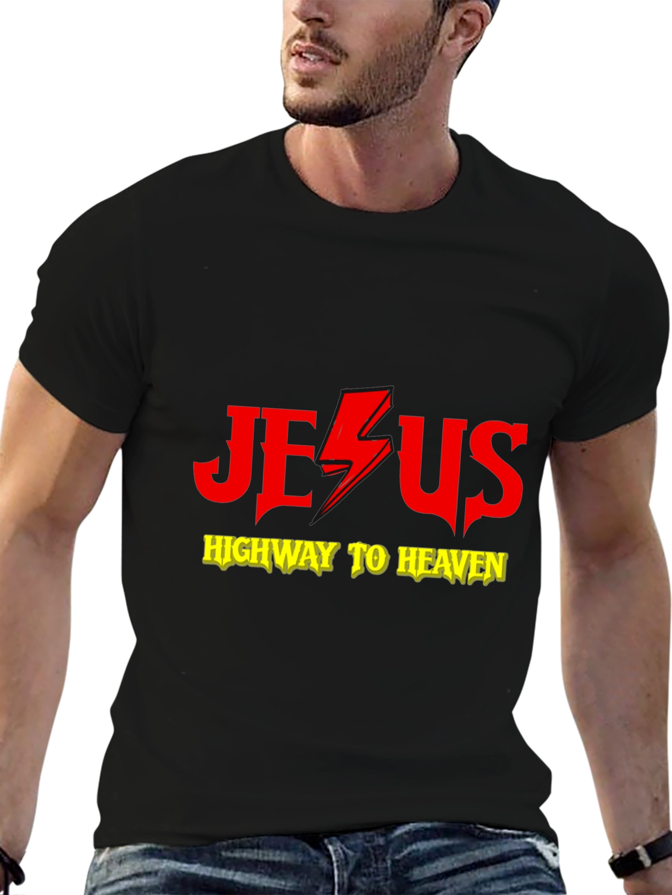 Jesus Highway to Heaven Black Graphic T-Shirt