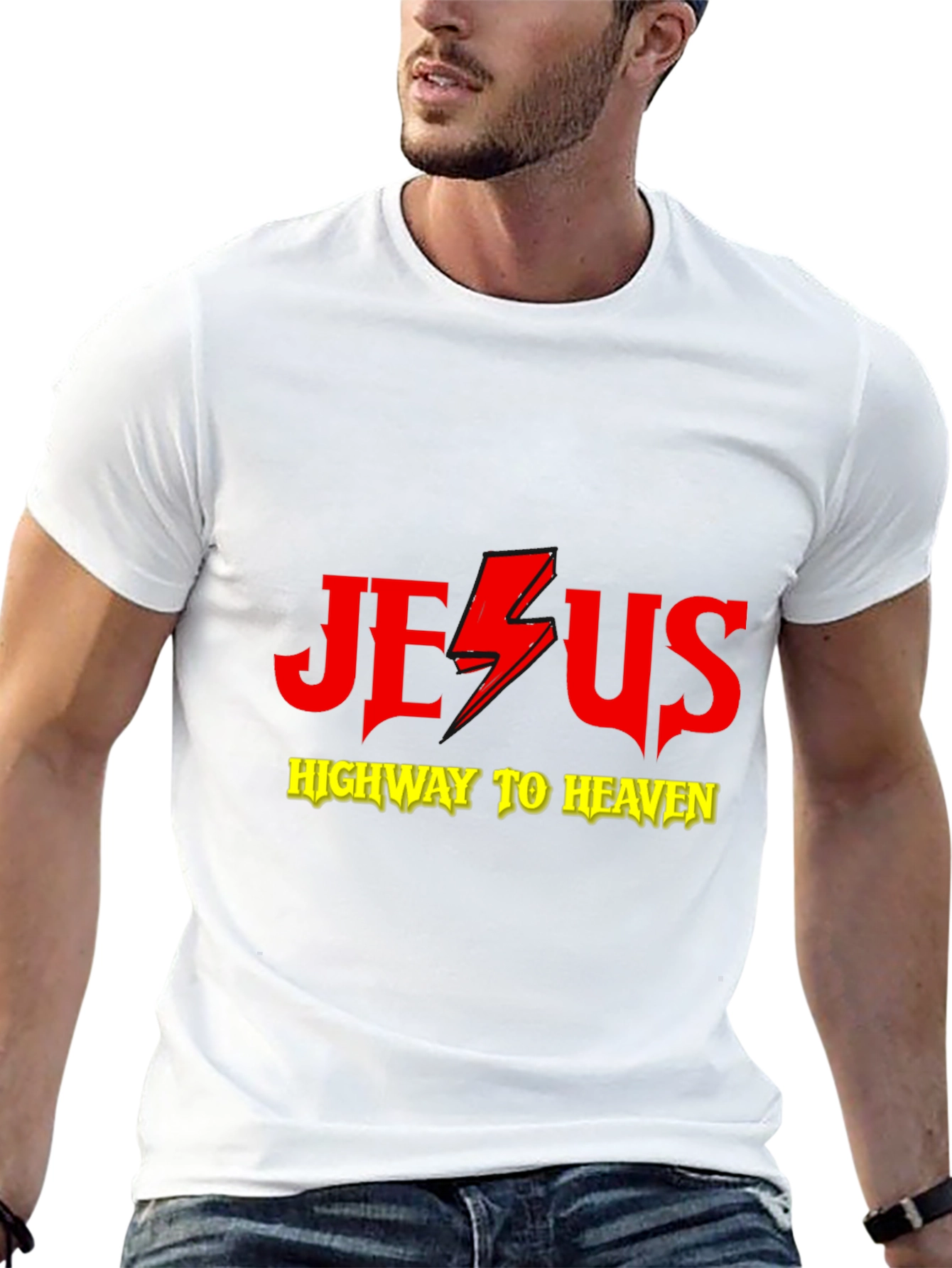 Jesus Highway to Heaven Black Graphic T-Shirt