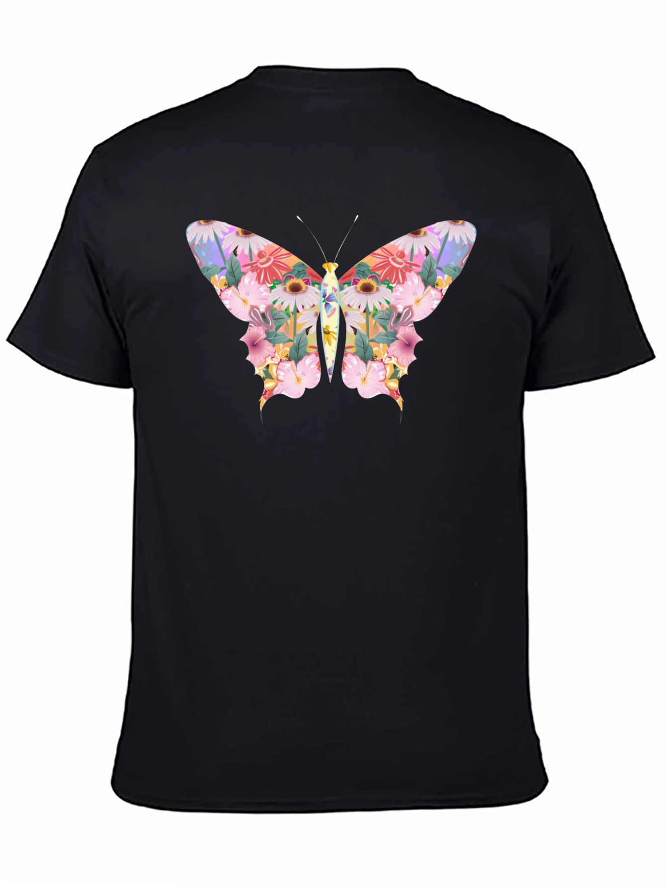 Floral Butterfly Graphic Black T-Shirt
