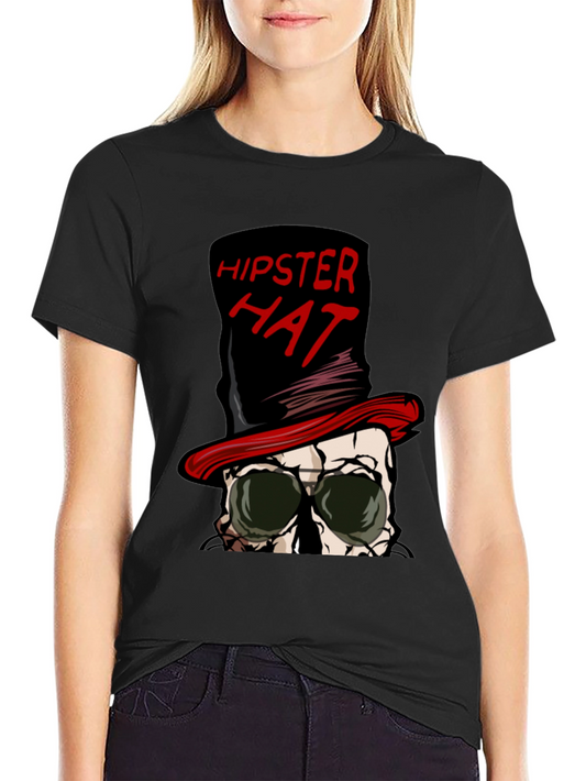 Hipster Hat Skull Graphic Tee