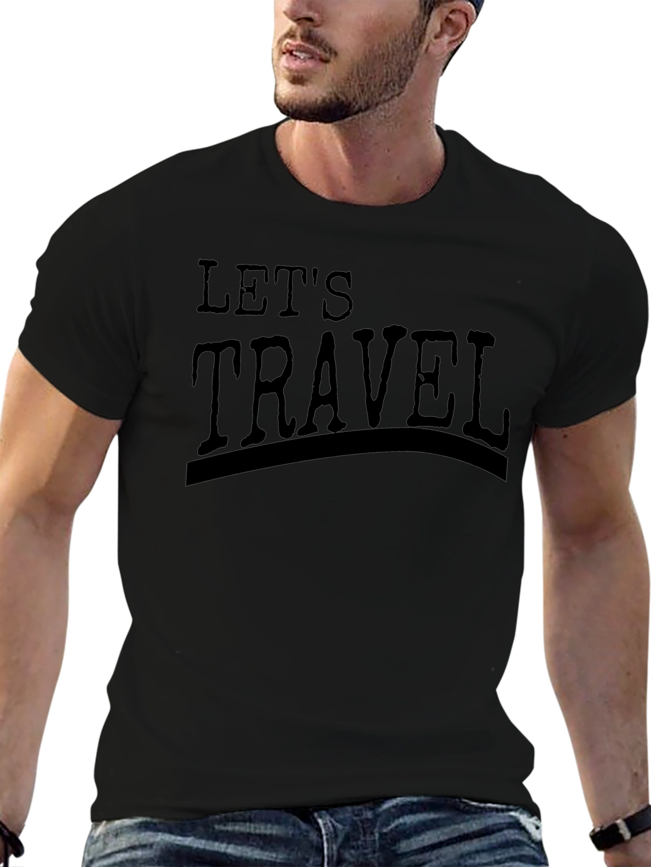 Lets Travel Graphic Tee - Black Cotton T-Shirt