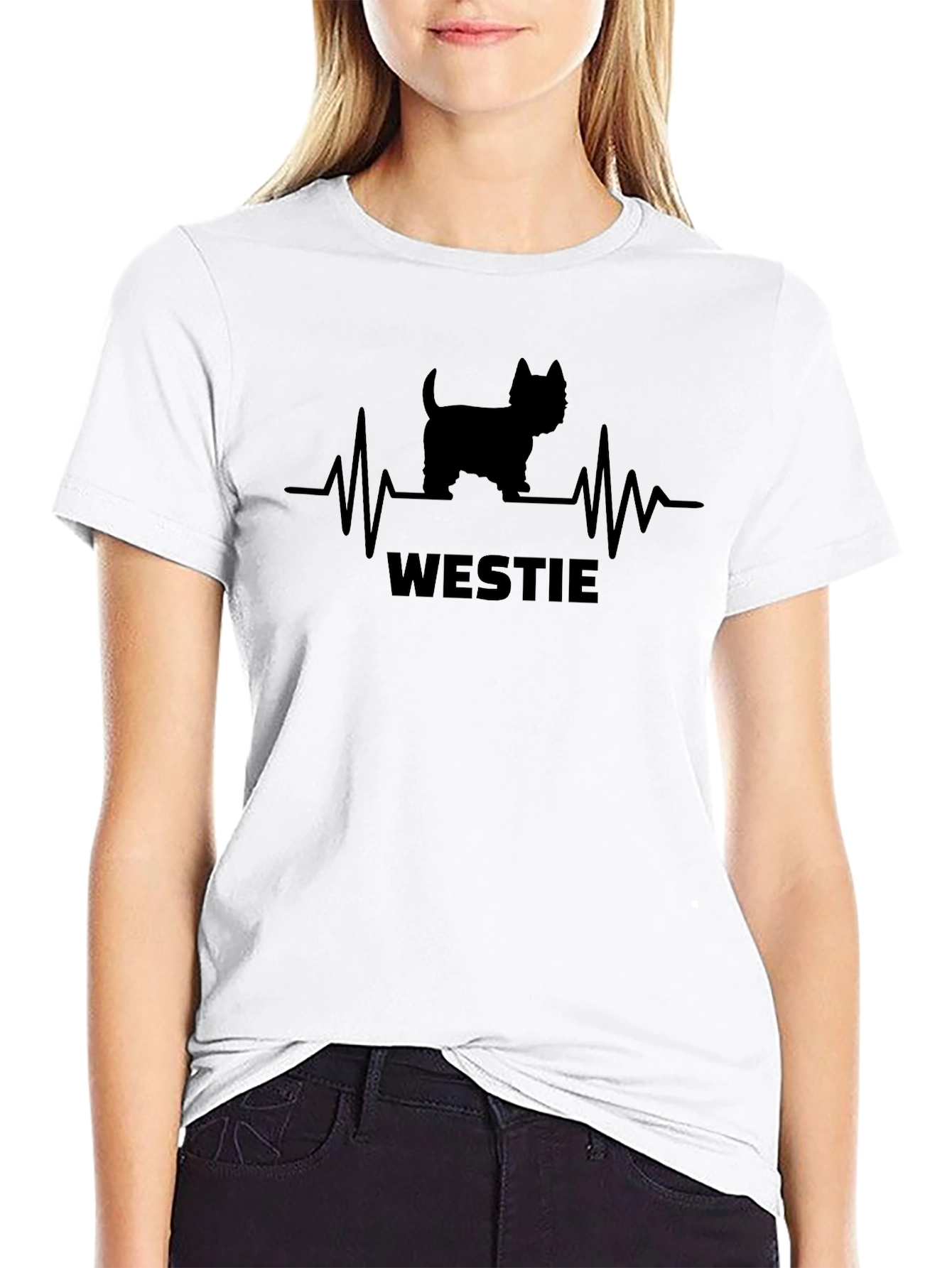 Westie Dog Heartbeat T-Shirt - Black Cotton Tee
