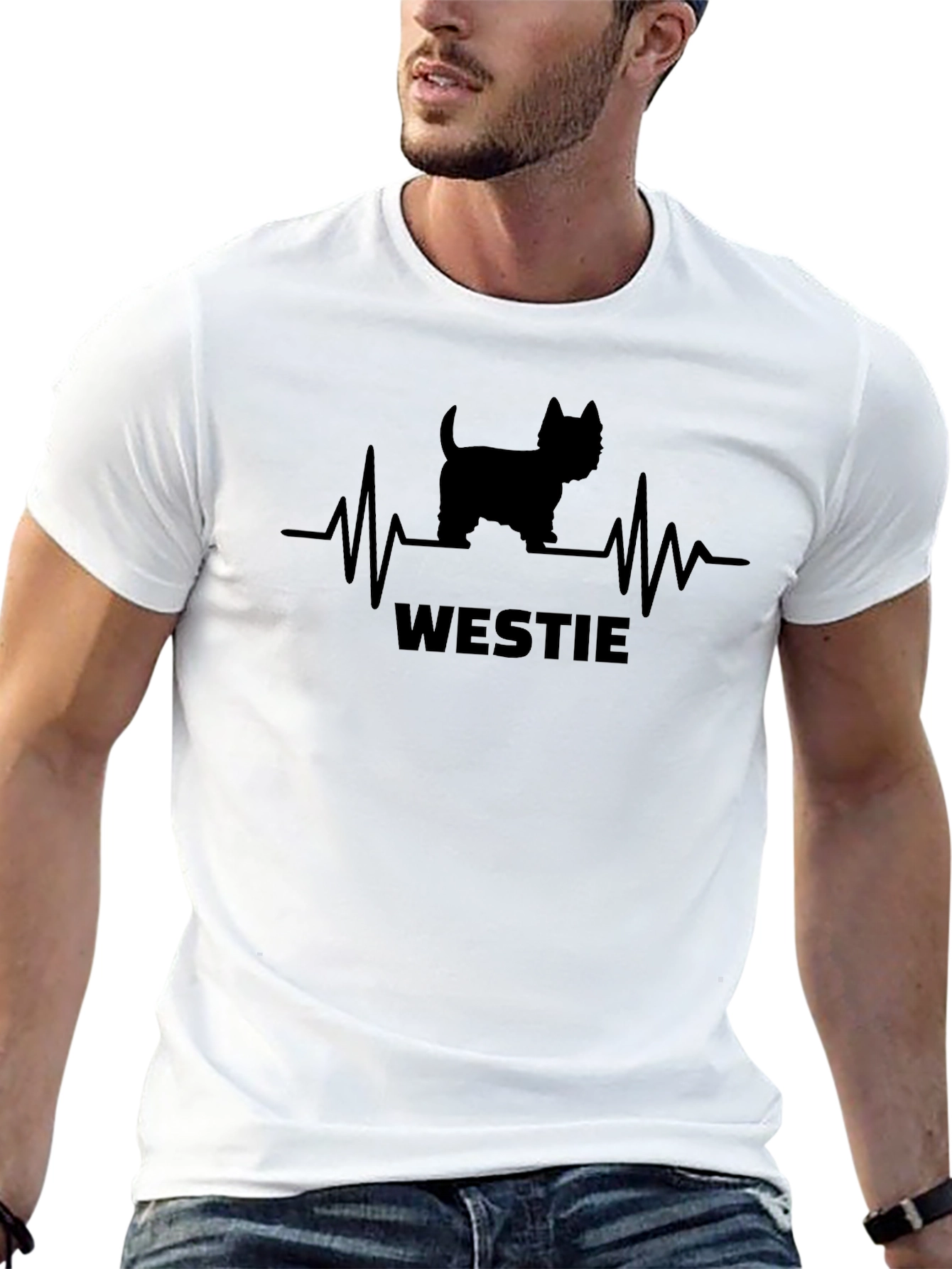 Westie Dog Heartbeat T-Shirt - Black Cotton Tee