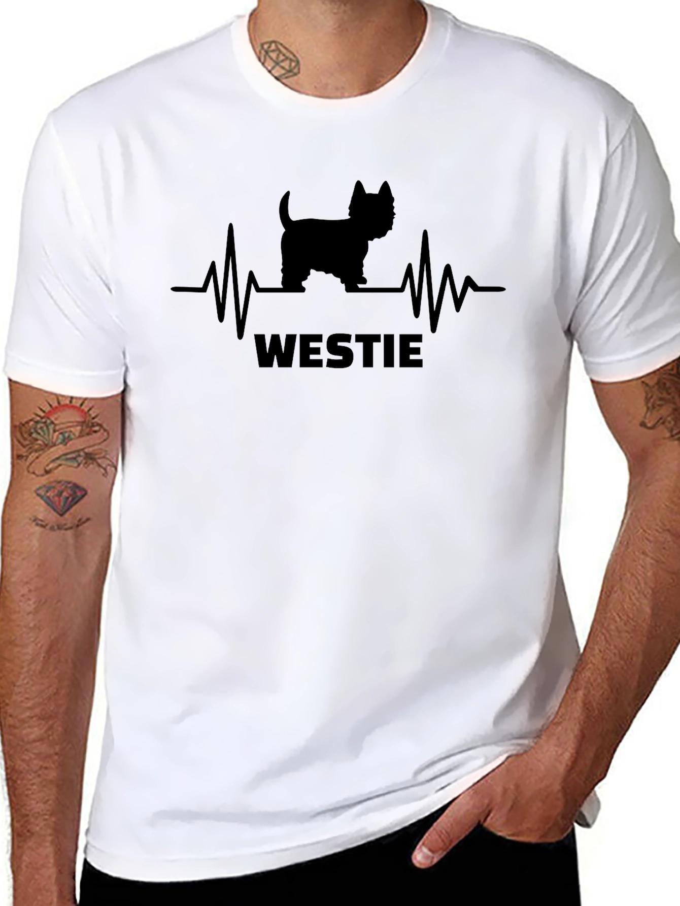 Westie Dog Heartbeat T-Shirt - Black Cotton Tee