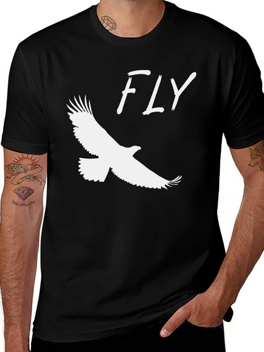 Fly Eagle Graphic Tee - Black Short Sleeve Crew Neck
