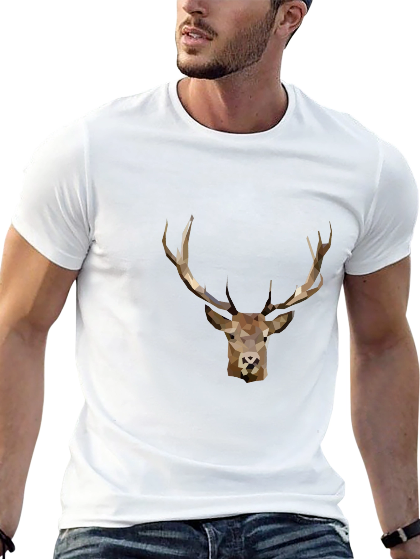 Geometric Deer Graphic Tee - Black