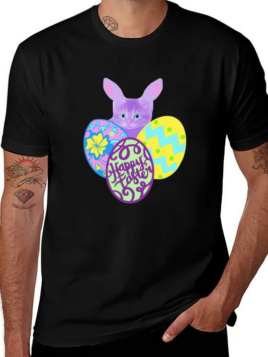 Easter Cat T-Shirt - Bunny Ears & Colorful Eggs