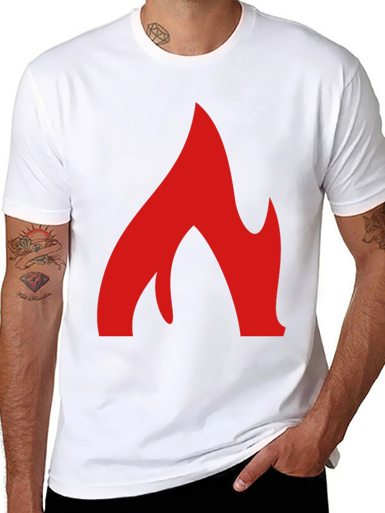 Bold Flame Graphic Tee - Black Cotton T-Shirt