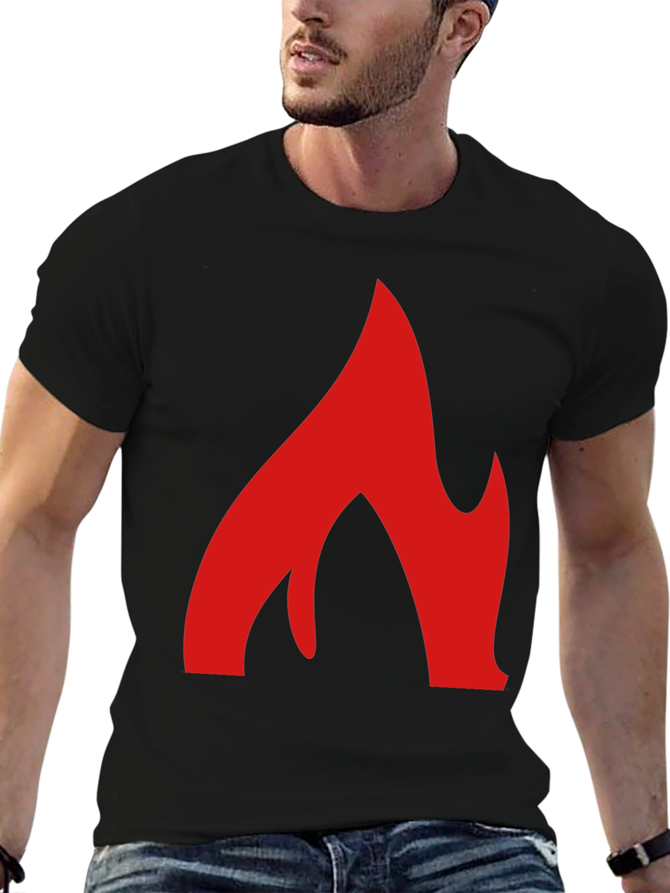 Bold Flame Graphic Tee - Black Cotton T-Shirt