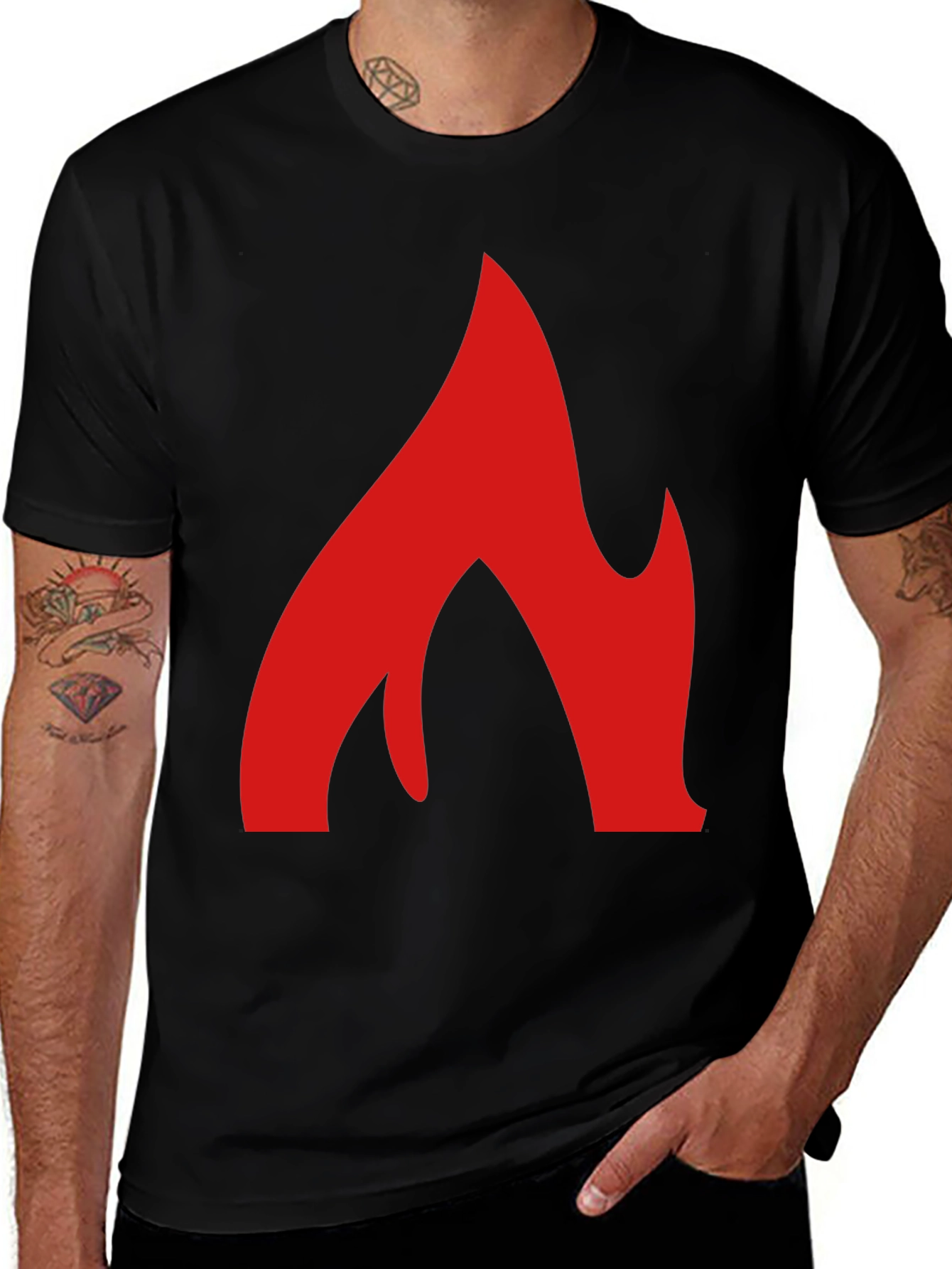 Bold Flame Graphic Tee - Black Cotton T-Shirt