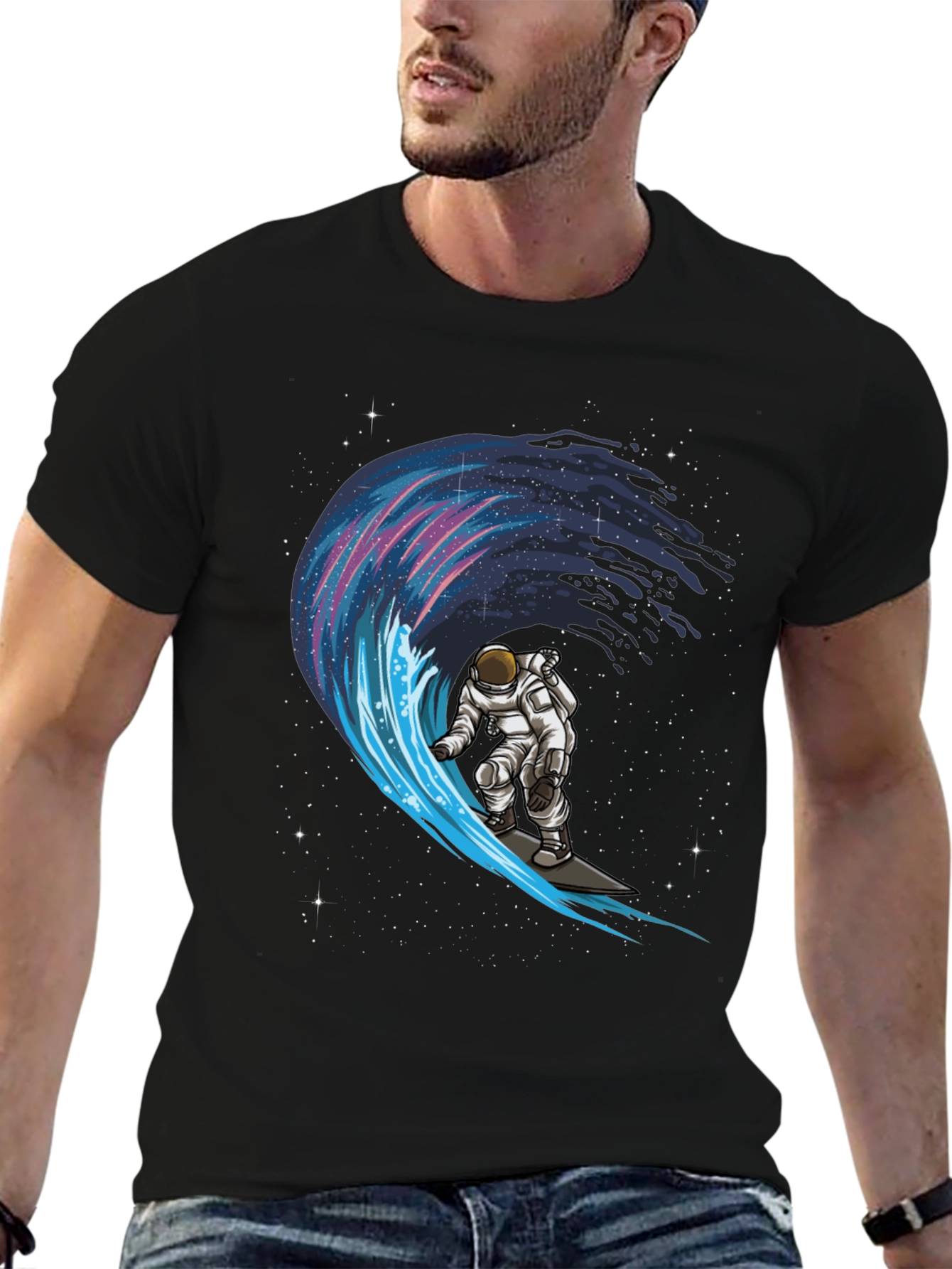 Astronaut Surfing Space Wave Graphic T-Shirt