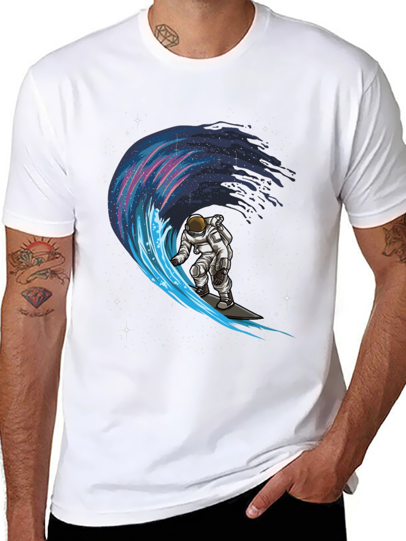 Astronaut Surfing Space Wave Graphic T-Shirt