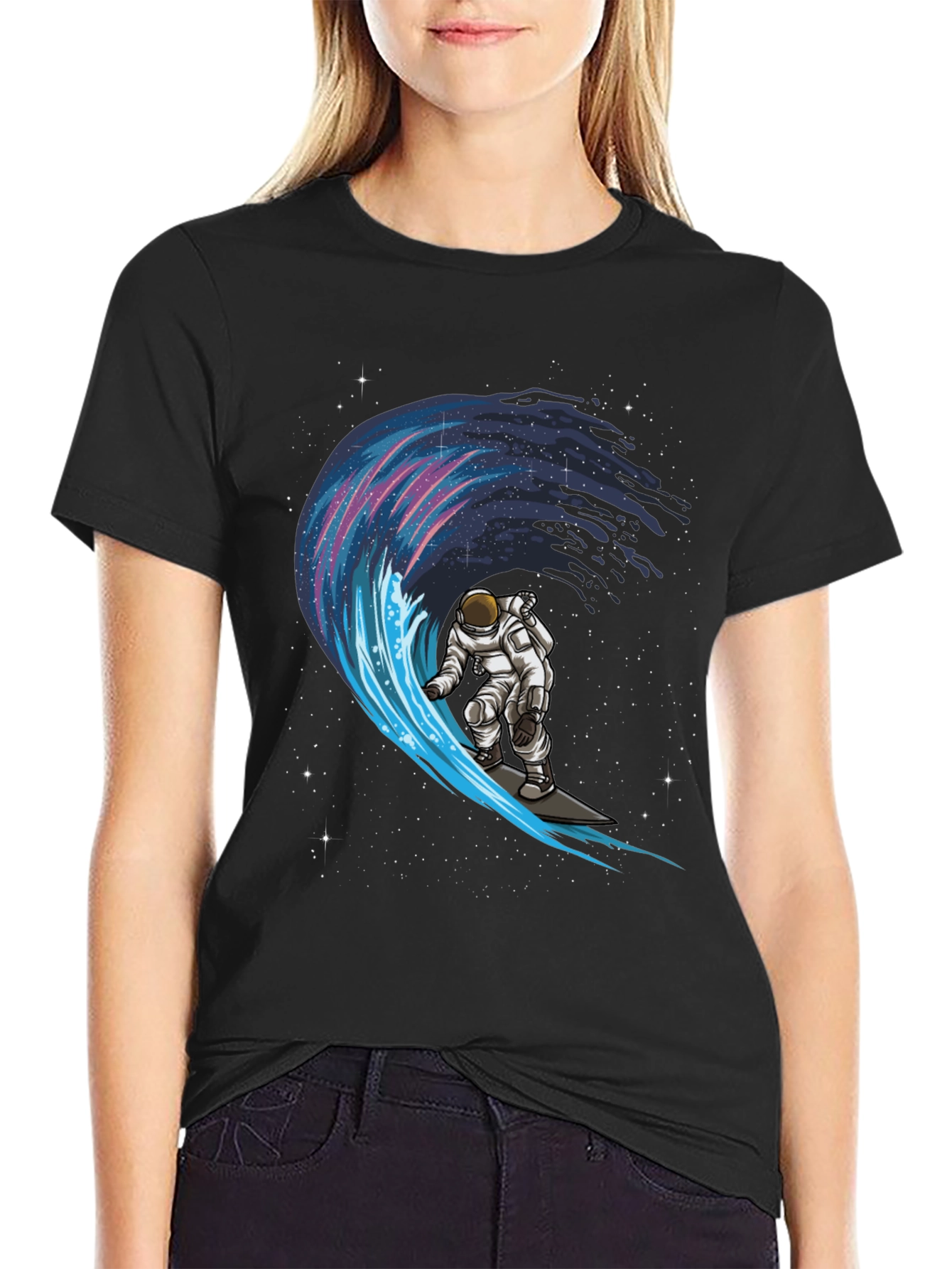 Astronaut Surfing Space Wave Graphic T-Shirt