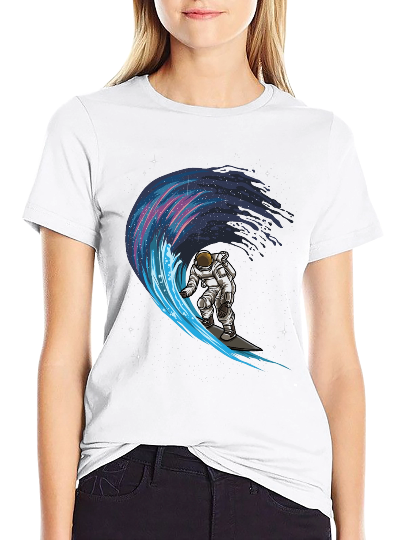 Astronaut Surfing Space Wave Graphic T-Shirt