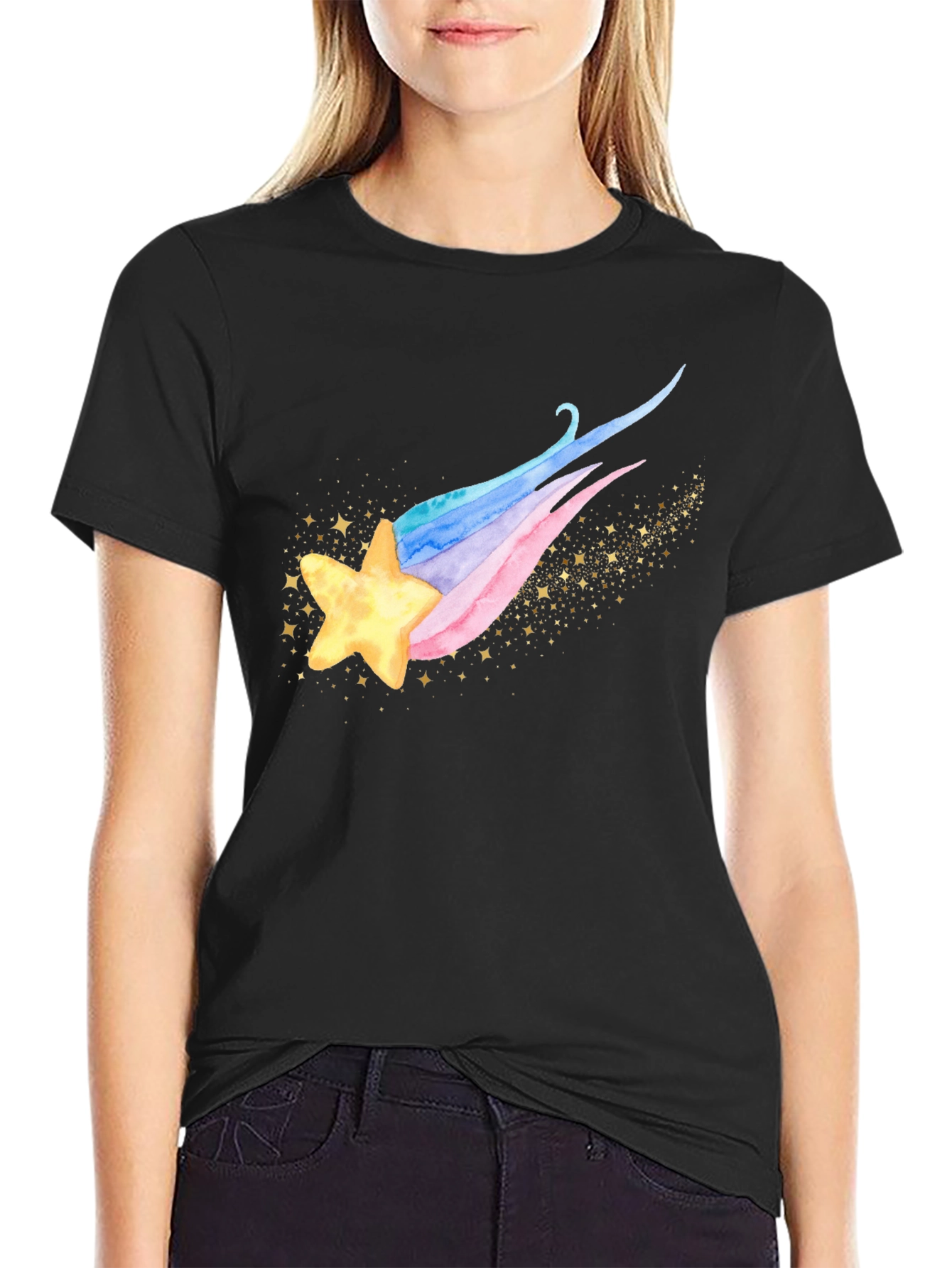 Shooting Star Graphic Tee - Trendy Celestial Design