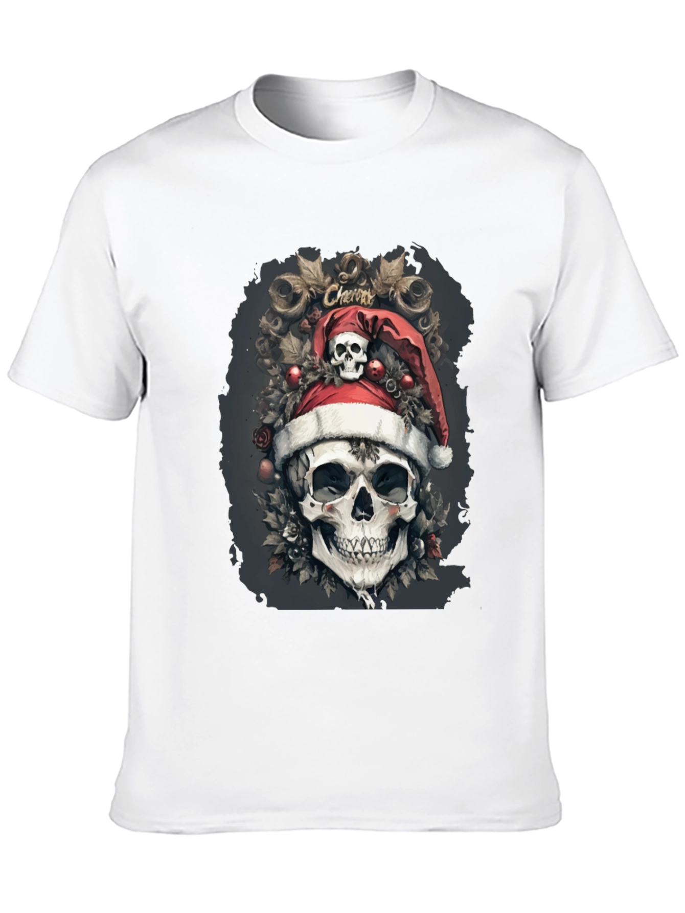 Festive Skull Graphic Tee - Holiday Skeleton Shirt