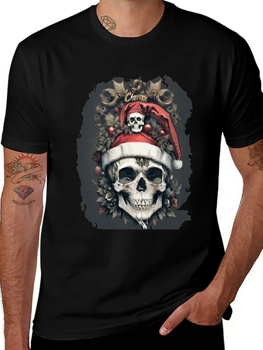 Festive Skull Graphic Tee - Holiday Skeleton Shirt