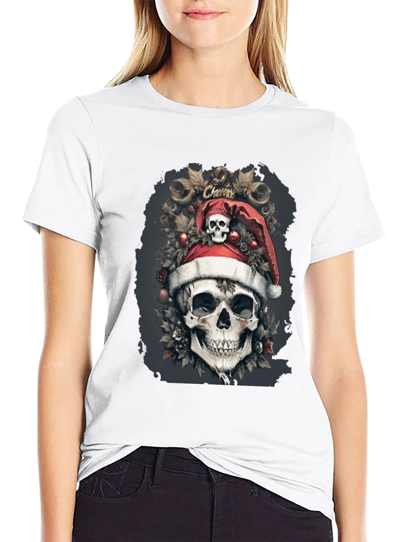 Festive Skull Graphic Tee - Holiday Skeleton Shirt