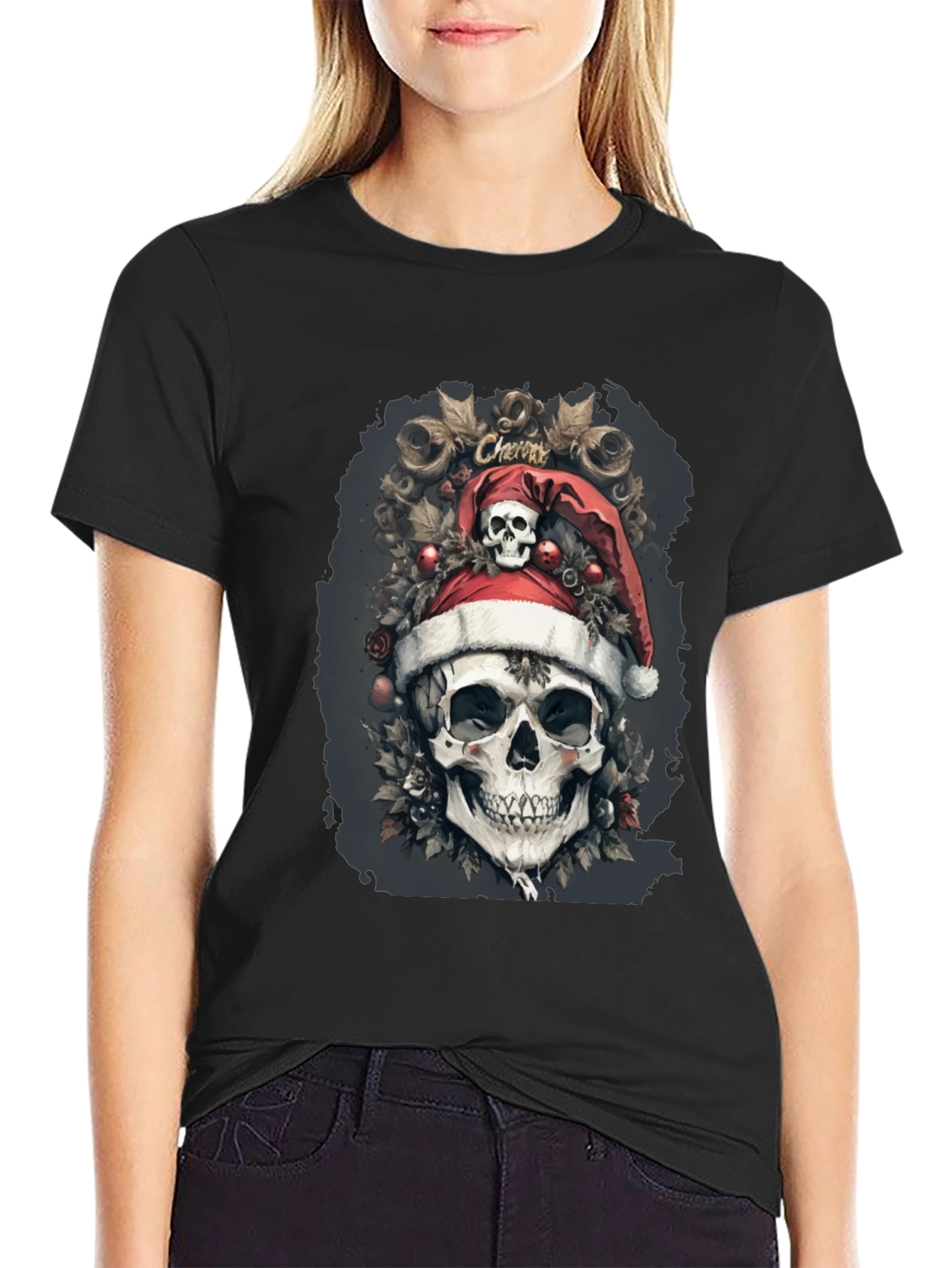 Festive Skull Graphic Tee - Holiday Skeleton Shirt